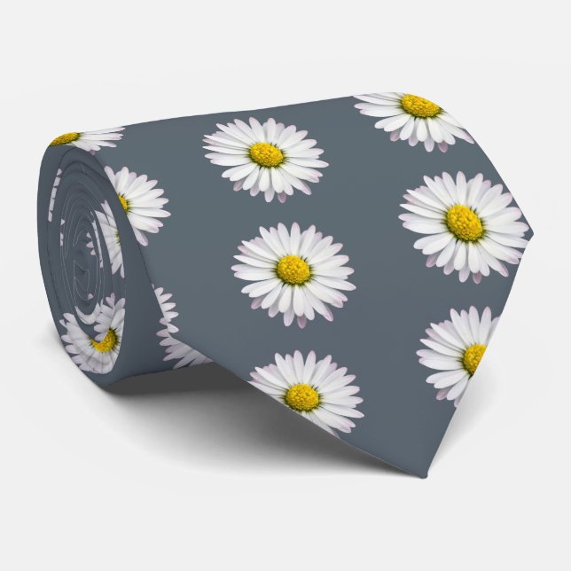 Cravate Motif des marguerites jaunes et blanches (Roulé)