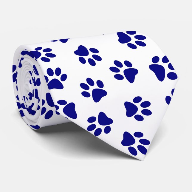 Cravate Motif Des Paws, Paws Chiens, Paws Bleus Marine (Roulé)