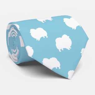 Cravate Motif des silhouettes de Poméranie blanche Bleu c
