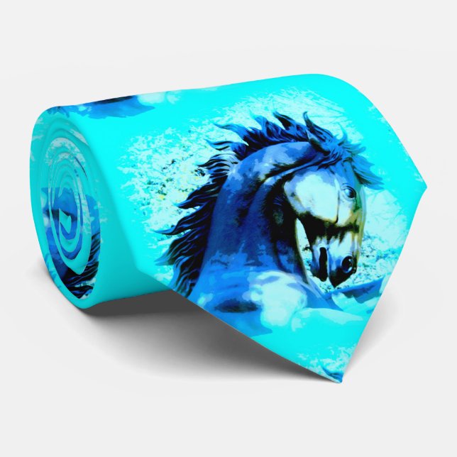 Cravate motif d'étalon bleu (Roulé)
