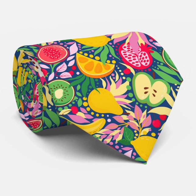 Cravate Motif d'été à l'aquarelle de fruits tropicaux (Roulé)