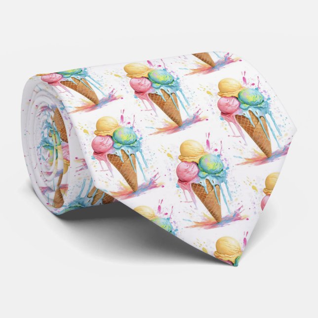 Cravate Motif d'été couleur crème glacée (Roulé)