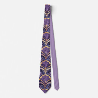 Cravate Motif d'éventail Art Déco Violet, Nuit & Or Élégan