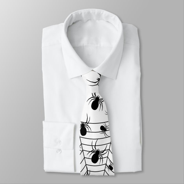 Cravate Motif d'Halloween Black White araignées (Attaché)