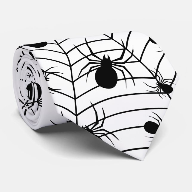 Cravate Motif d'Halloween Black White araignées (Roulé)