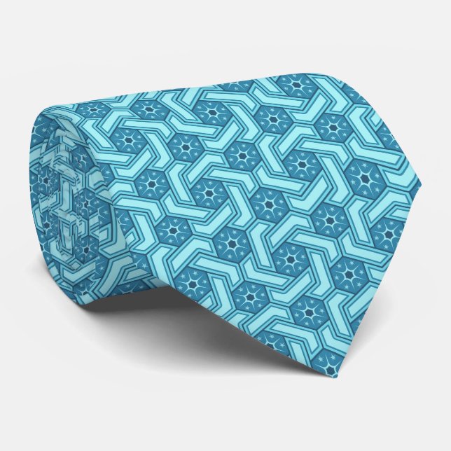 Cravate Motif d'hexagone givré avec flocons de neige (Roulé)