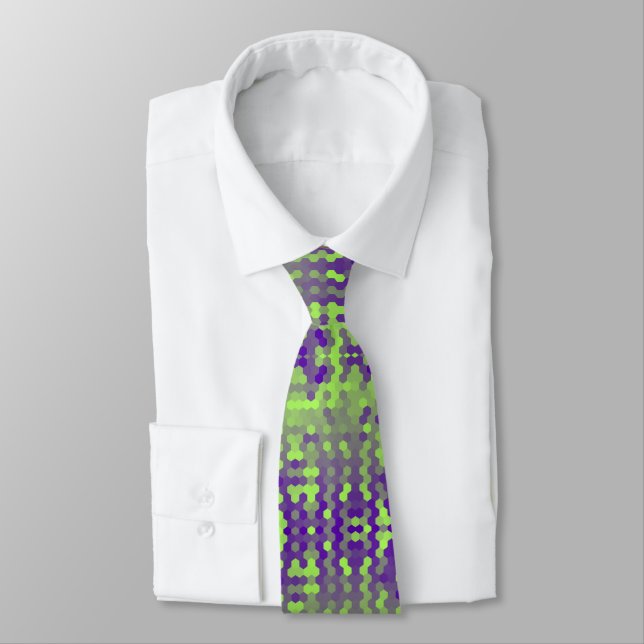 Cravate Motif d'hexagones verts violets (Attaché)