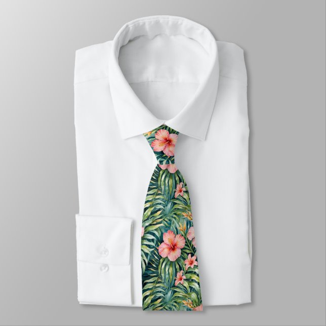 Cravate Motif d'Hibiscus de Floride  (Attaché)