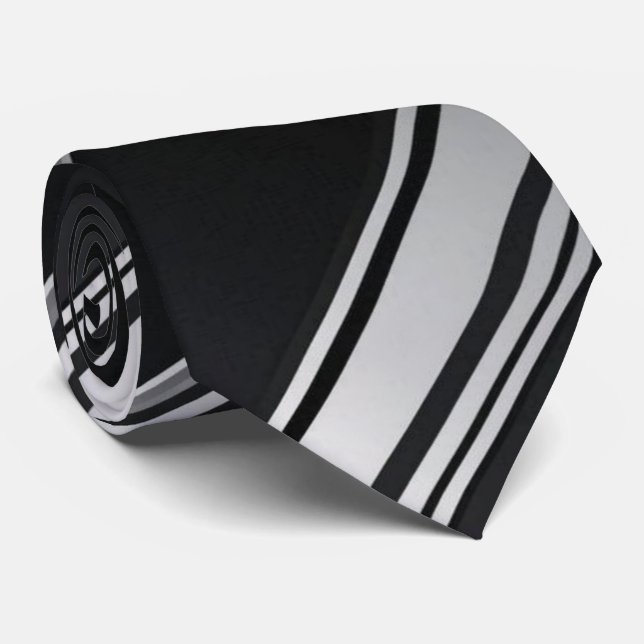 Cravate Motif diagonal métallique moderne noir argent (Roulé)