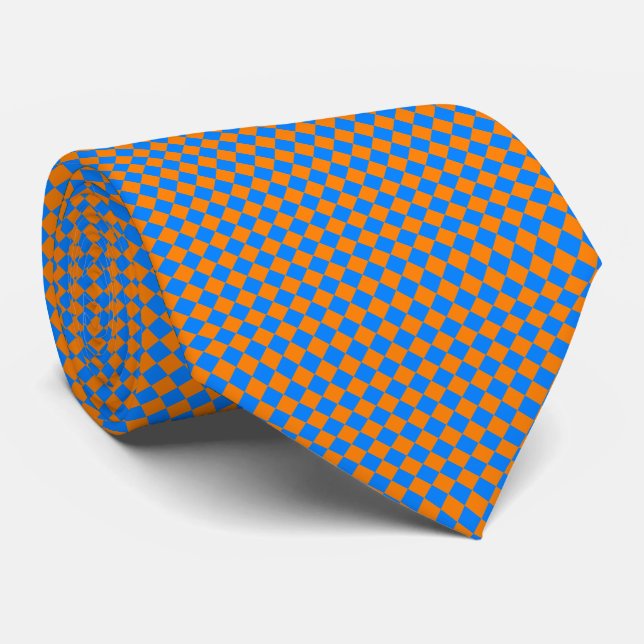 Cravate Motif diamant à carreaux bleu orange (Roulé)