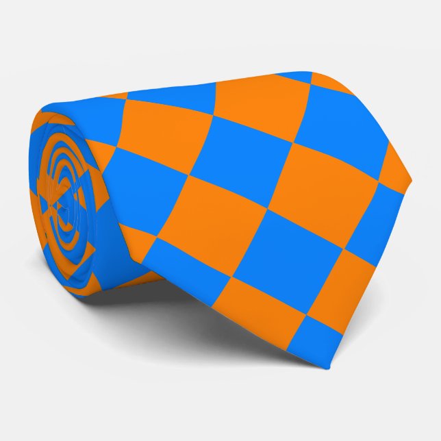 Cravate Motif diamant à carreaux bleu orange (Roulé)