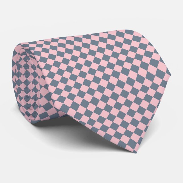 Cravate Motif diamant à carreaux gris rose (Roulé)