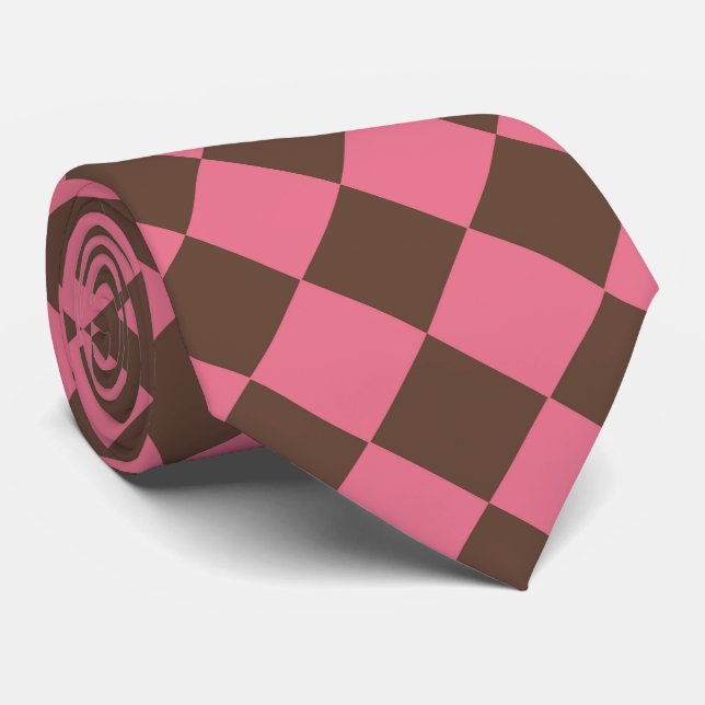 Cravate Motif diamant à carreaux rose marron (Roulé)