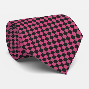 Cravate Motif diamant à carreaux rose noir