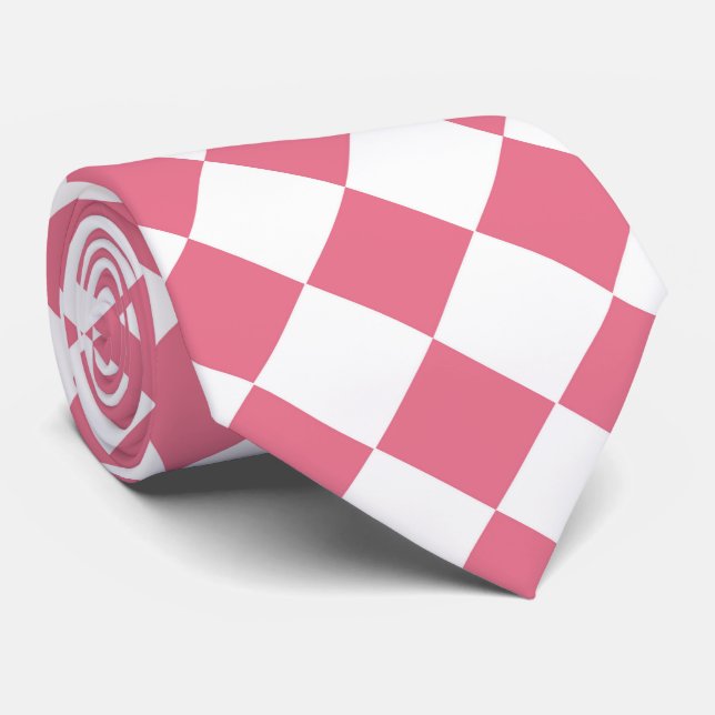 Cravate Motif diamant damier rose blanc (Roulé)