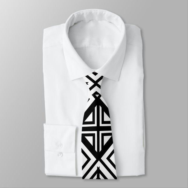 Cravate Motif diamant géométrique noir et blanc   (Attaché)