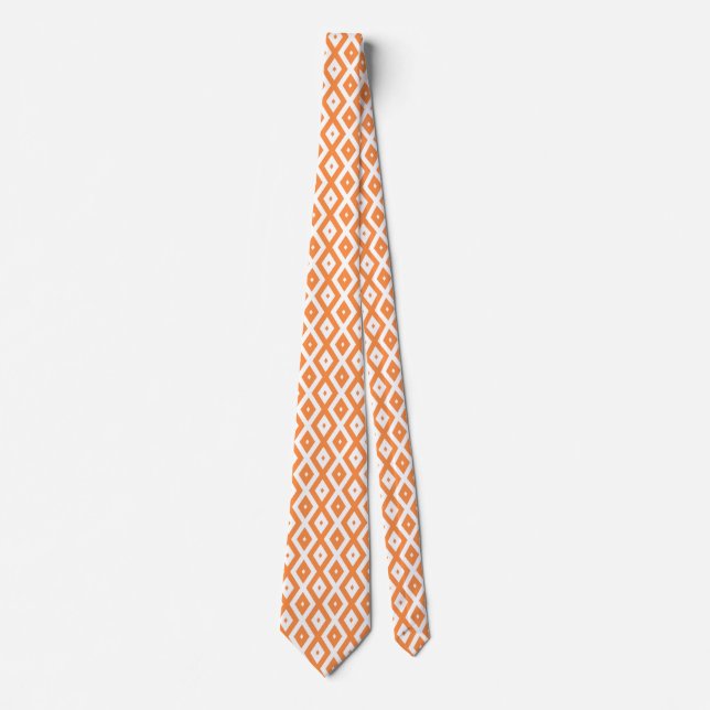 Cravate Motif diamant orange et blanc (Devant)