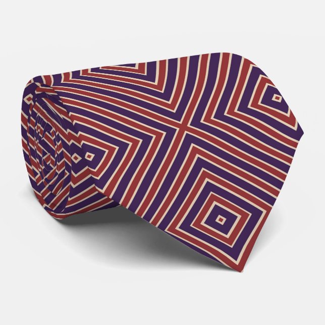 Cravate Motif diamant rayé rouge blanc et violet  (Roulé)