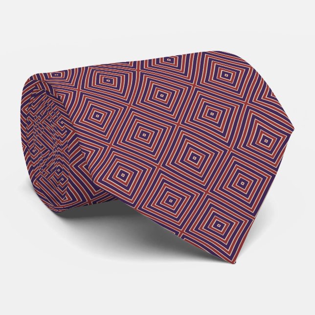 Cravate Motif diamant rayé rouge blanc et violet  (Roulé)