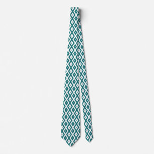 Cravate motif diamant turquoise et blanc