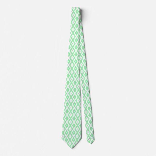 Cravate Motif diamant vert et blanc (Devant)