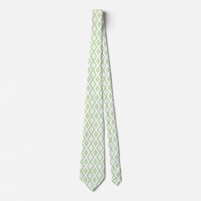 Cravate Motif diamant vert pâle et blanc (Devant)