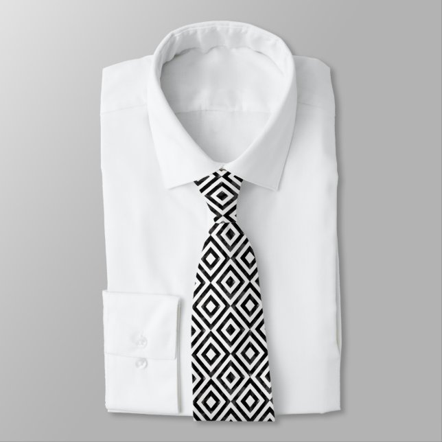 Cravate Motif Diamants d'aquarelle noir et blanc (Attaché)