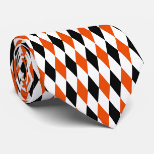 Cravate Motif diamants Harlequin orange noir et blanc 
