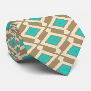 Cravate Motif d'Ikat - turquoise, Taupe et beige