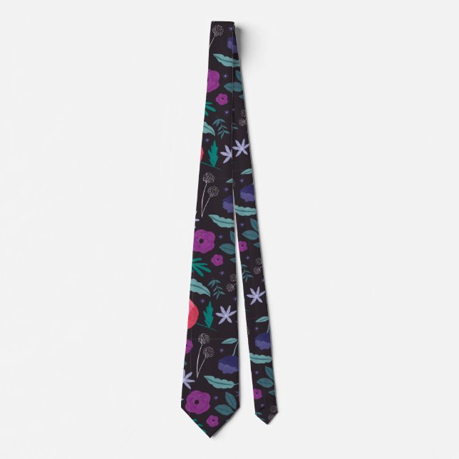 Cravate Motif d'illustrations florales rose et violet (Devant)
