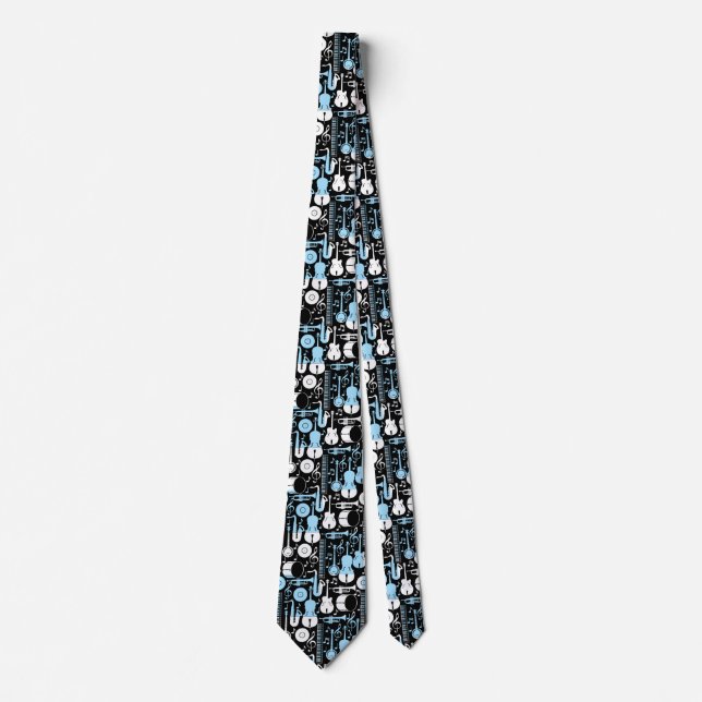 Cravate Motif d'instruments de musique 01x4.b Noir (Devant)