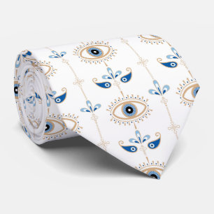 Cravate Motif d'oeil maléfique rétro bohème blanc