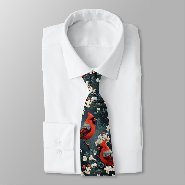 Cravate Motif d'oiseau Cardinal Rouge (Attaché)