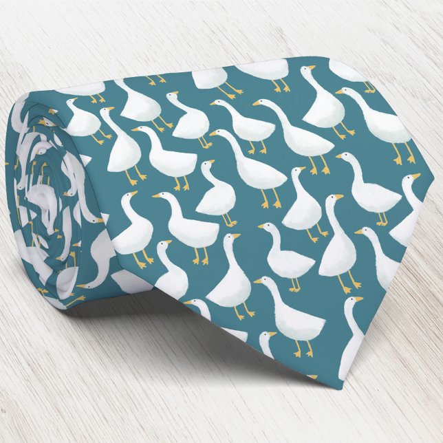 Cravate Motif d'oiseau oie sarcelle verte (Fun flock of geese goose bird tie for bird lovers and farmers)