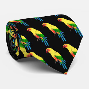 Cravate Motif d'oiseau perroquet multicolore sur fond noir