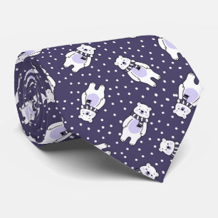 Cravate Motif d'ours polaire de neige mignon bleu marine
