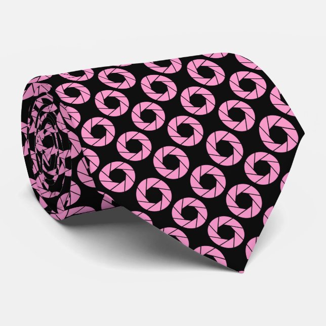 Cravate Motif d'ouverture - rose sur noir (Roulé)