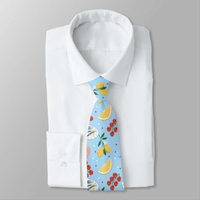 Cravate Motif du marché de fruits de mer méditerranéens (5 (Attaché)