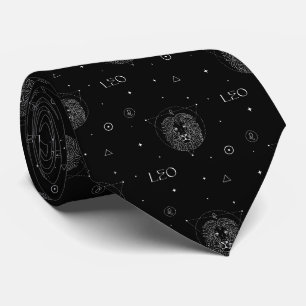 Cravate Motif du zodiaque Lion en noir et blanc