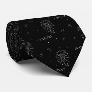 Cravate Motif du zodiaque Scorpion en blanc et noir