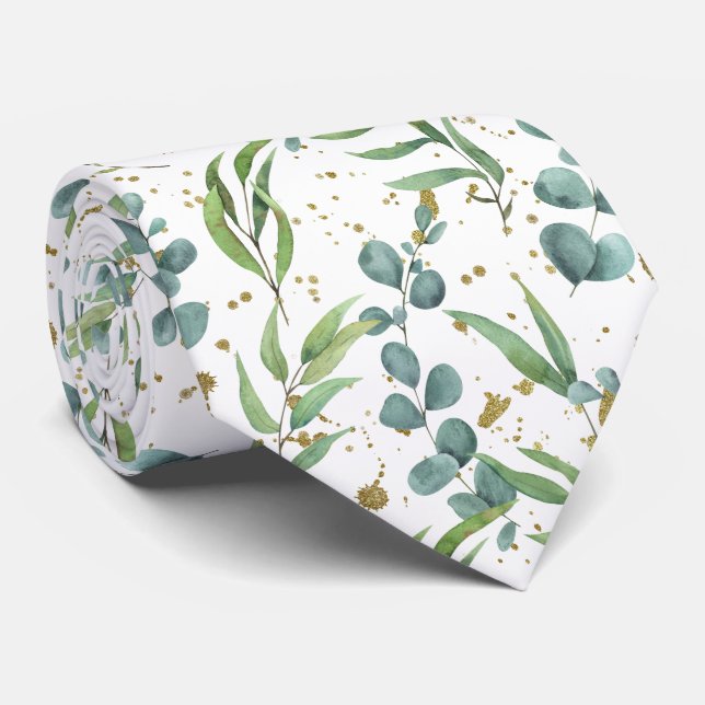Cravate Motif élégant à l'aquarelle d'eucalyptus (Roulé)