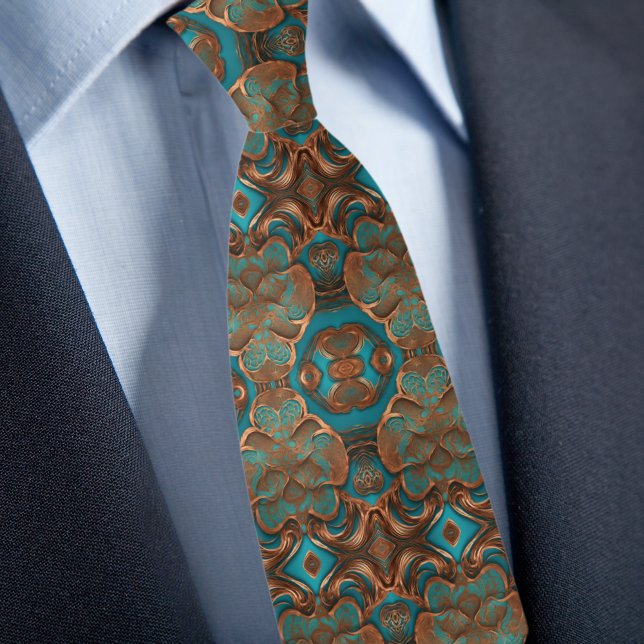 Cravate Motif élégant boho cuivre turquoise (Créateur téléchargé)