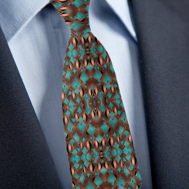 Cravate Motif élégant cuivre et turquoise (Créateur téléchargé)