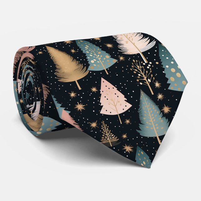Cravate Motif élégant d'arbre de Noël noir (Roulé)