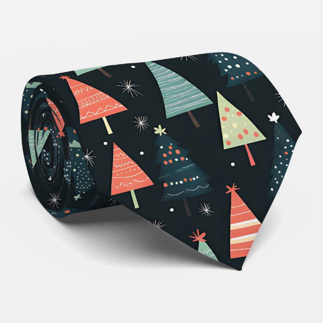 Cravate Motif élégant d'arbre de Noël noir (Roulé)