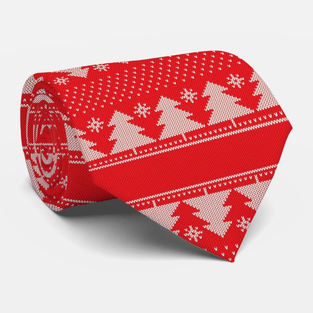 Cravate Motif élégant d'arbre de Noël rouge (Roulé)