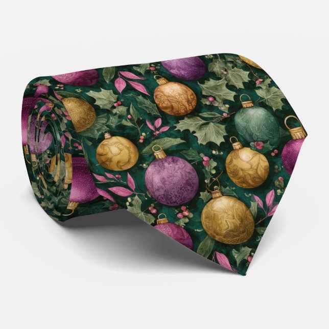 Cravate Motif élégant de boules de Noël  (Roulé)