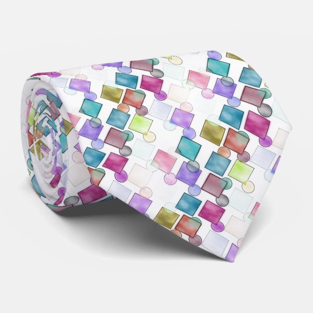 Cravate Motif élégant de carrés et de pois rétro abstrait (Roulé)