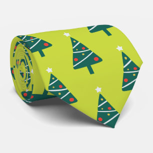 Cravate Motif élégant de Noël Green Star White