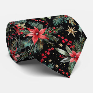 Cravate Motif élégant de Noël poinsettia festif